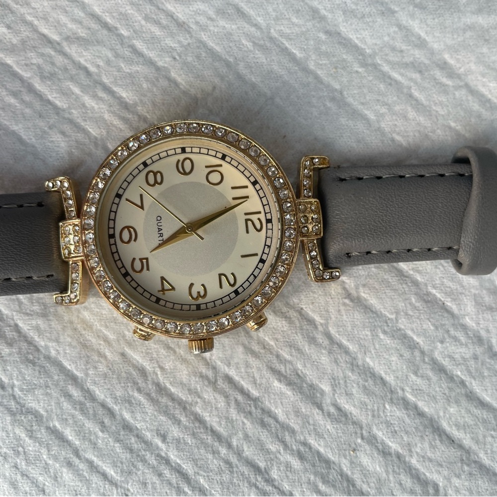 Gold-Tone Watch with Crystal Details